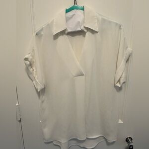 CAbi Cream V-Neck Collared Blouse